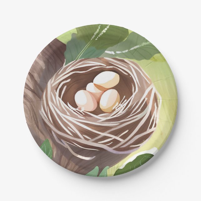 Bird’s Nest | Watercolor Eggs Nature Paper Plate (Front)