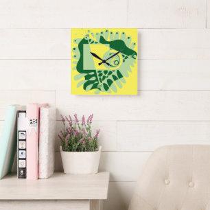 Bird’s Nest - Yellow Green Square Wall Clock