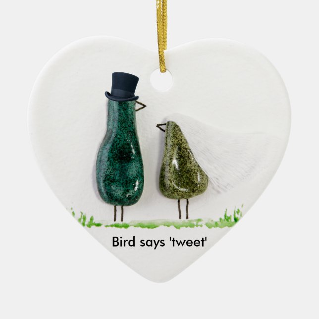 Bird says 'tweet' ceramic tree decoration (Front)