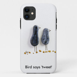 Bird says 'tweet' cute blue ceramic couple iPhone 11 case