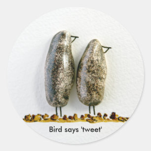Bird says 'tweet' cute hematite couple classic round sticker