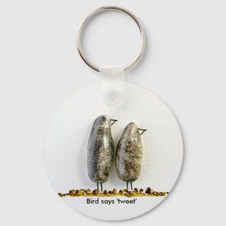 Bird says 'tweet' cute hematite couple key ring