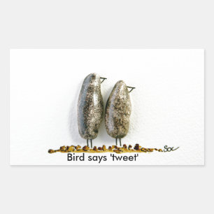 Bird says 'tweet' cute hematite couple rectangular sticker