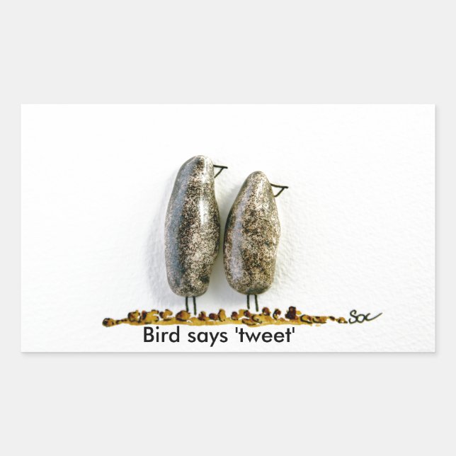 Bird says 'tweet' cute hematite couple rectangular sticker (Front)