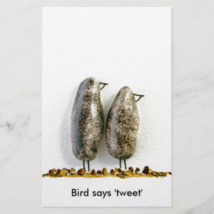 Bird says 'tweet' cute hematite couple stationery