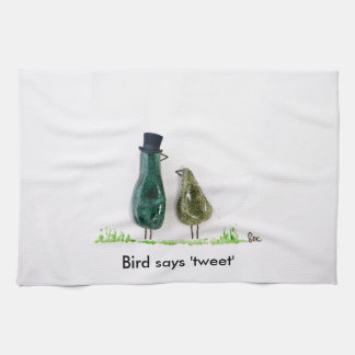 Bird says 'tweet' tea towel
