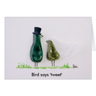 Bird says 'tweet' Wedding couple in green ceramic