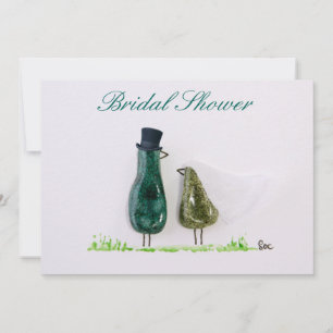 Bird says 'tweet' Wedding couple in green ceramic Invitation