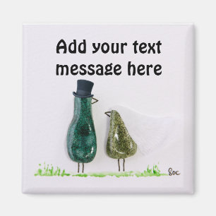 Bird says 'tweet' wedding green ceramic couple magnet
