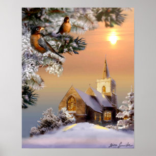 Bird scene, Winter Sanctuary Poster