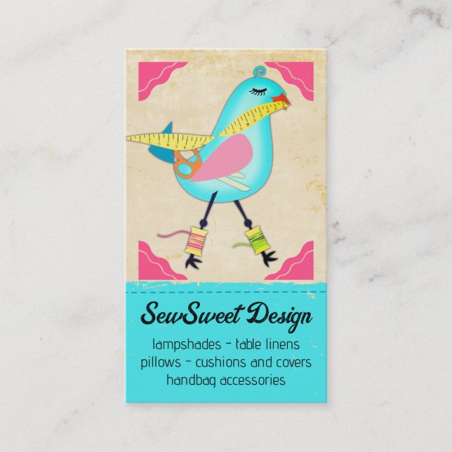 bird seamstress sewing notions craft show business business card (Front)