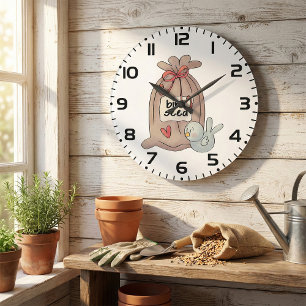 Bird Seed Bag with Bow and Heart  Large Clock