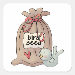 Bird Seed Bag with Bow and Heart  Square Sticker