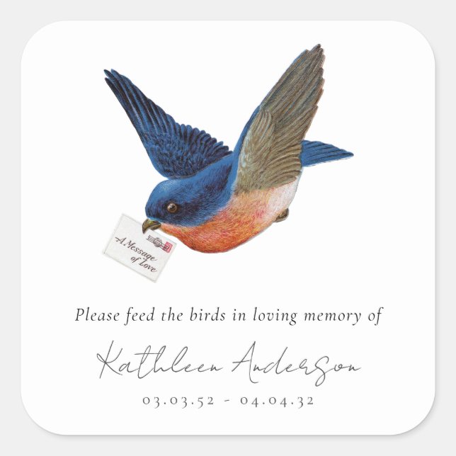 Bird Seed In Loving Memory Memorial Funeral Square Sticker (Front)