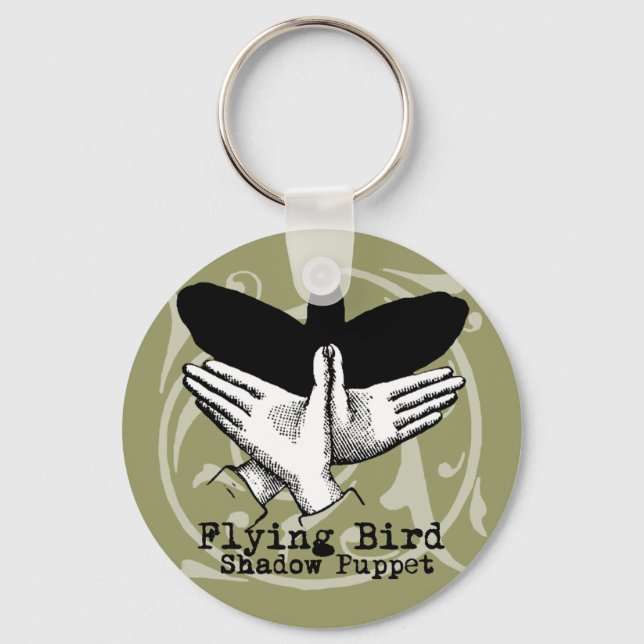 Bird Shadow Puppet Hand Vintage Key Ring (Front)