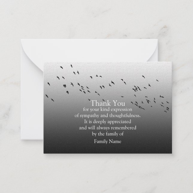 Bird Silhouette After Funeral Thank You Card (Front)
