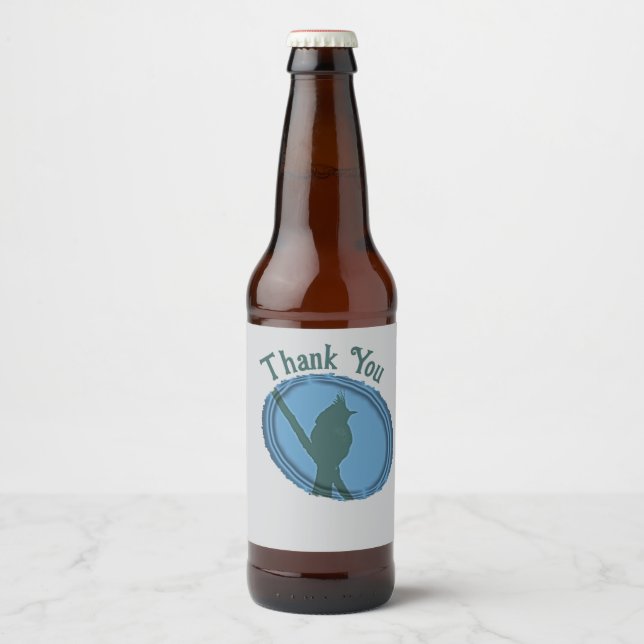 Bird Silhouette Appreciation Blue Grey Thank You Beer Bottle Label (Front)