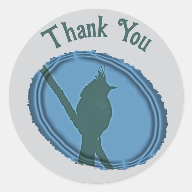 Bird Silhouette Appreciation Blue Grey Thank You Classic Round Sticker (Front)