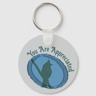 Bird Silhouette Appreciation Blue Grey Thank You Key Ring
