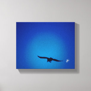 Bird Silhouette Blue Sky Cyan Glow Art Canvas Print