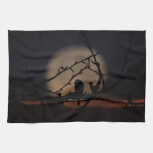 Bird silhouette in the moonlight illustration tea towel