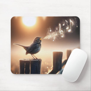 Bird Singing A Song On A Fencepost Mouse Mat