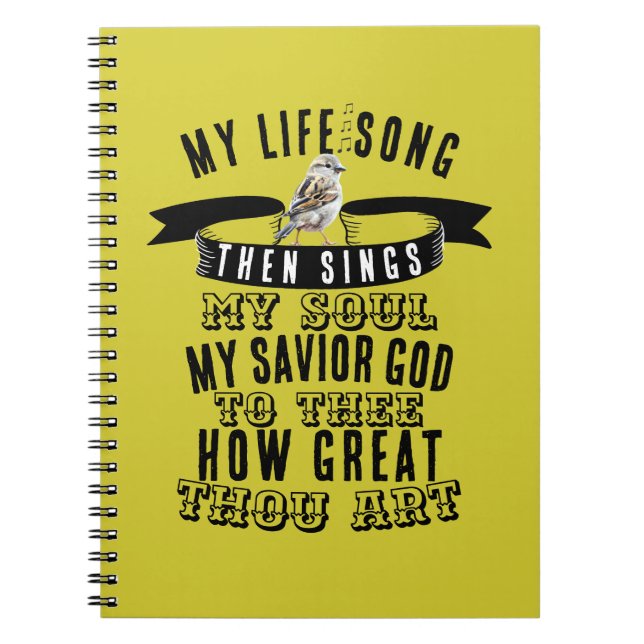 Bird Singing How Great Thou Art Mustard Yellow Notebook (Front)