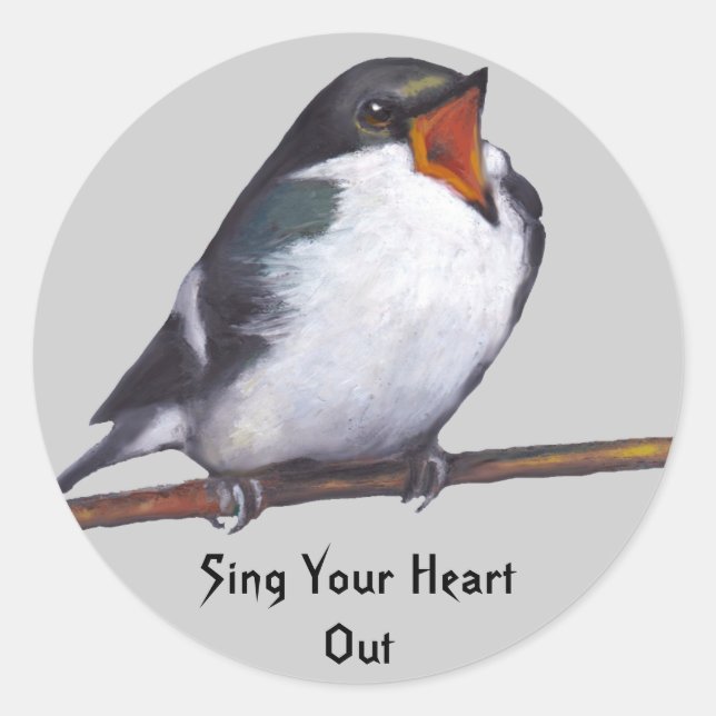 Bird Singing: Sing Your Heart Out: Oil Pastel Art Classic Round Sticker (Front)