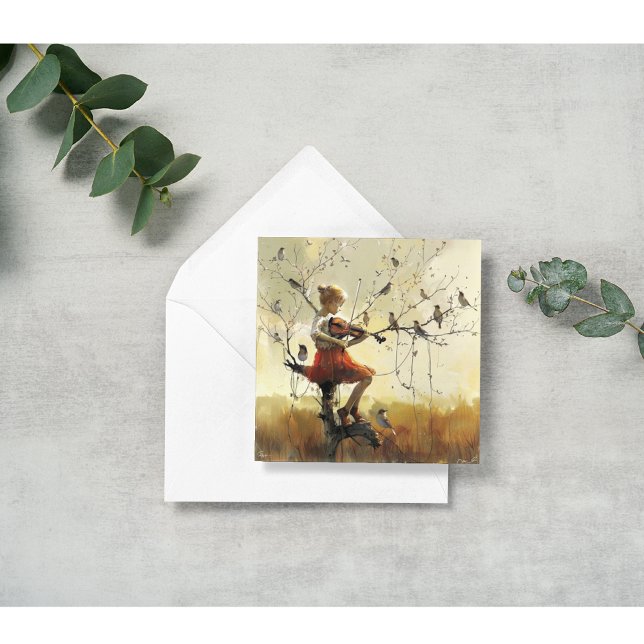 Bird Song, girl playing the violin Holiday Card (Creator Uploaded)