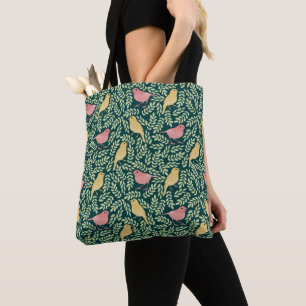 Bird songbird botanical print tote bag