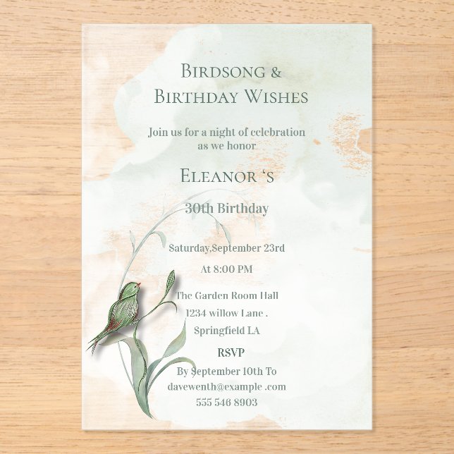 Bird songs and best wishes Acrylic invitation  (Front)
