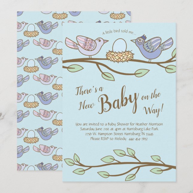 Bird Spring Baby Shower Co-Ed Gender Neutral Invitation (Front/Back)