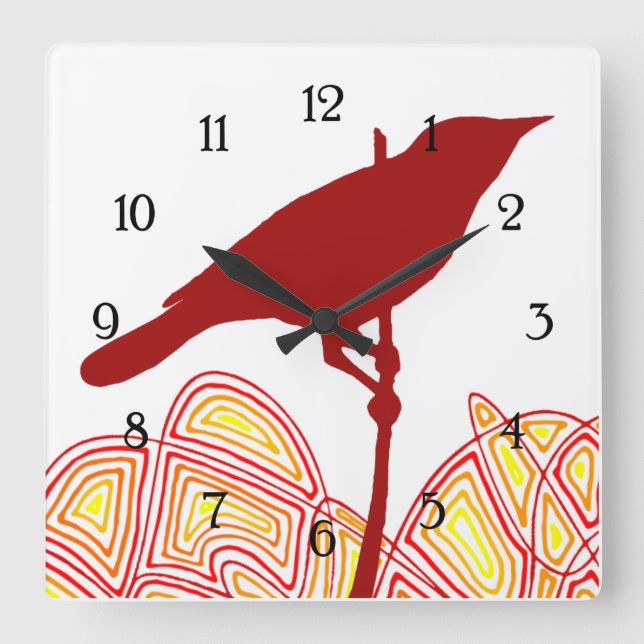 Bird Square Wall Clock (Front)