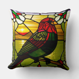 🐦 Bird Stained Glass Artistic Nature Decor 🌈 Cushion