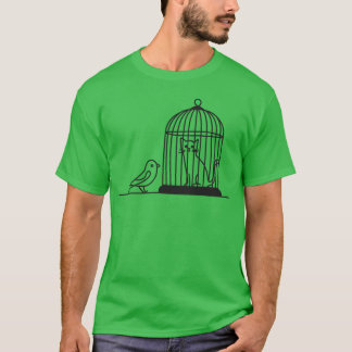 Bird Staring At Cat In Bird Cage 1 Colour Vector f T-Shirt