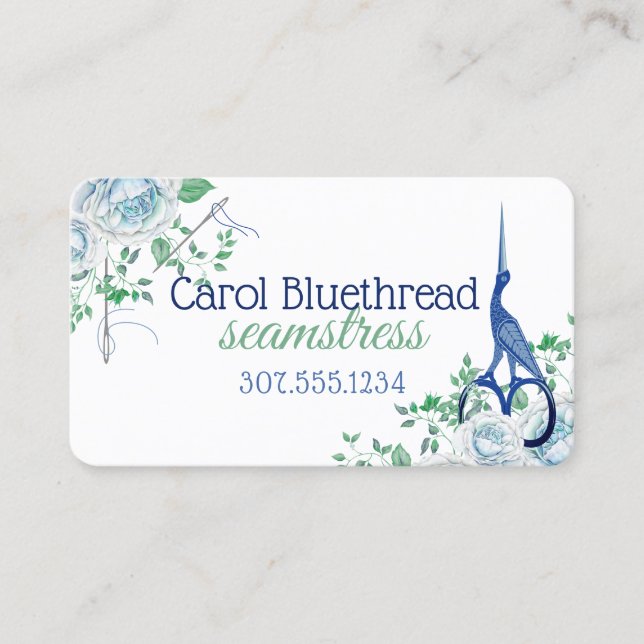 Bird stork sewing scissors seamstress quilting business card (Front)