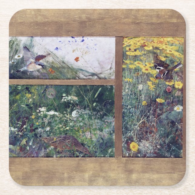 Bird Studies, Bruno Liljefors Square Paper Coaster (Front)