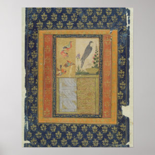 Bird study and calligraphy, Golconda, Andhra Prade Poster