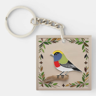 Bird Stylised Paper Artwork Key Ring