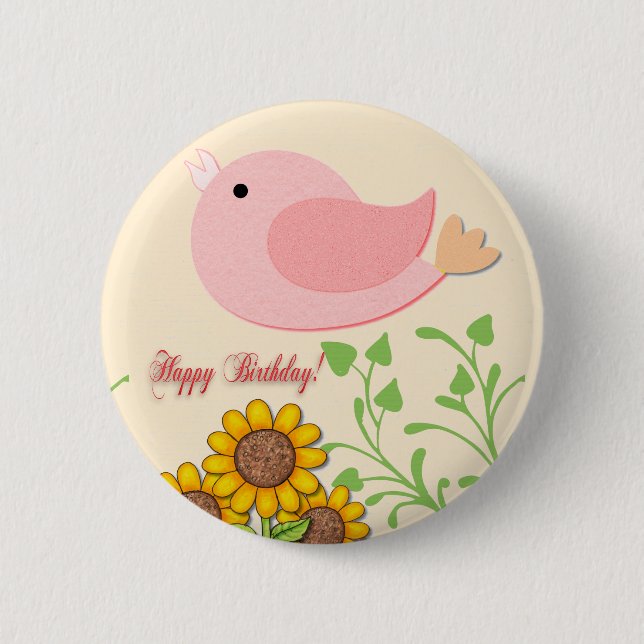 Bird & Sunflowers Birthday 6 Cm Round Badge (Front)