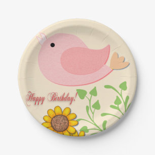 Bird & Sunflowers Birthday Paper Plate
