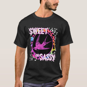 Bird Swallow 90s Nostalgia Rainbow Leopard Print T T-Shirt