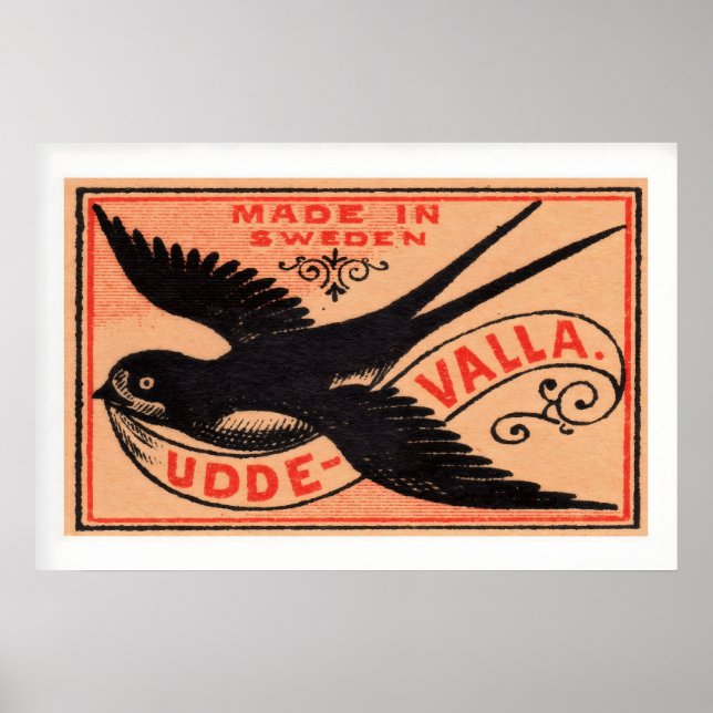 Bird Sweden Flight Vintage Matchbox Label Print (Front)