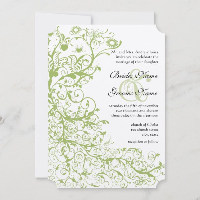 Bird & Swirls on Ice Green Hydrangea Wedding Invitation (Back)