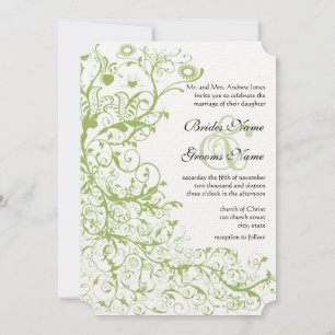 Bird & Swirls on Ice Green Hydrangea Wedding Invitation
