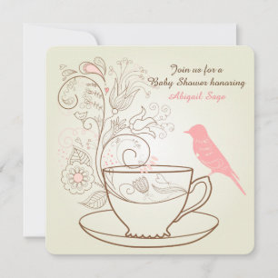 Bird, Teacup, Flowers Baby Shower Invite ~ Girls