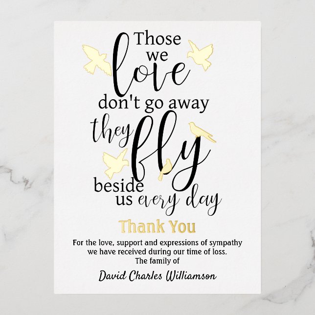 Bird Thank You Funeral Fly Beside Us Foil Invitation Postcard (Front)