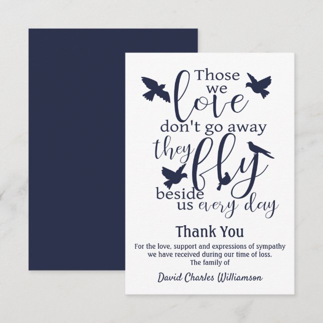 Bird Thank You Funeral Fly Beside Us Sympathy Card (Front/Back)