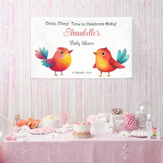 Bird-Themed Baby Shower Cute Watercolor Banner (Party)