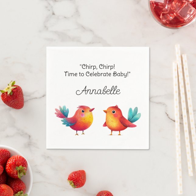 Bird-Themed Baby Shower Cute Watercolor Napkin (Insitu)